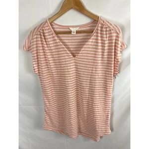 NWOT Caslon linen blend striped v neck tshirt